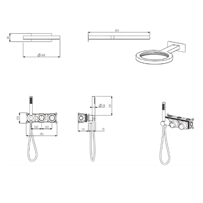 Thermostatic Built-in Rain Shower Set – Marino – Waterfall & Hand Shower – Digital Control – Brushed Gold